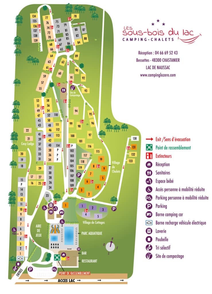 Plan du camping Les sous-bois du lac en Lozère